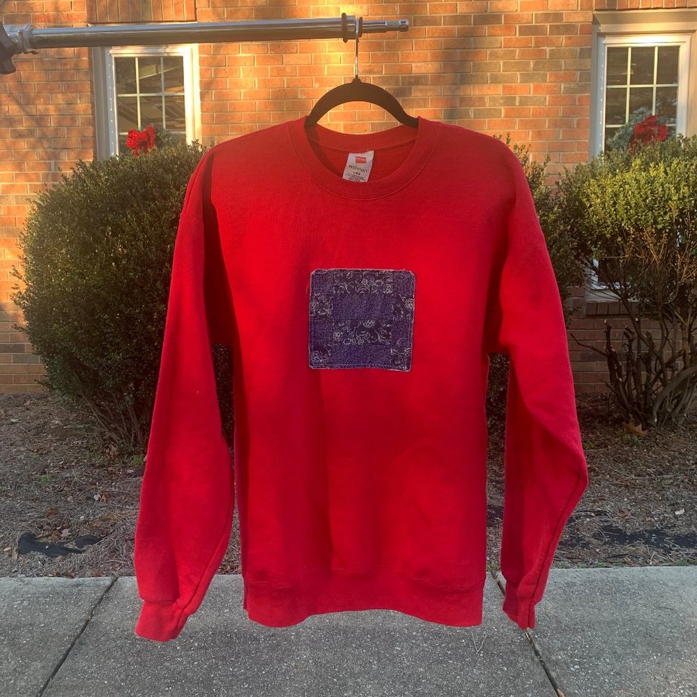 Blue and Red Quilted Patchwork Sweater - Handmade, Upcycled, and One of a Kind